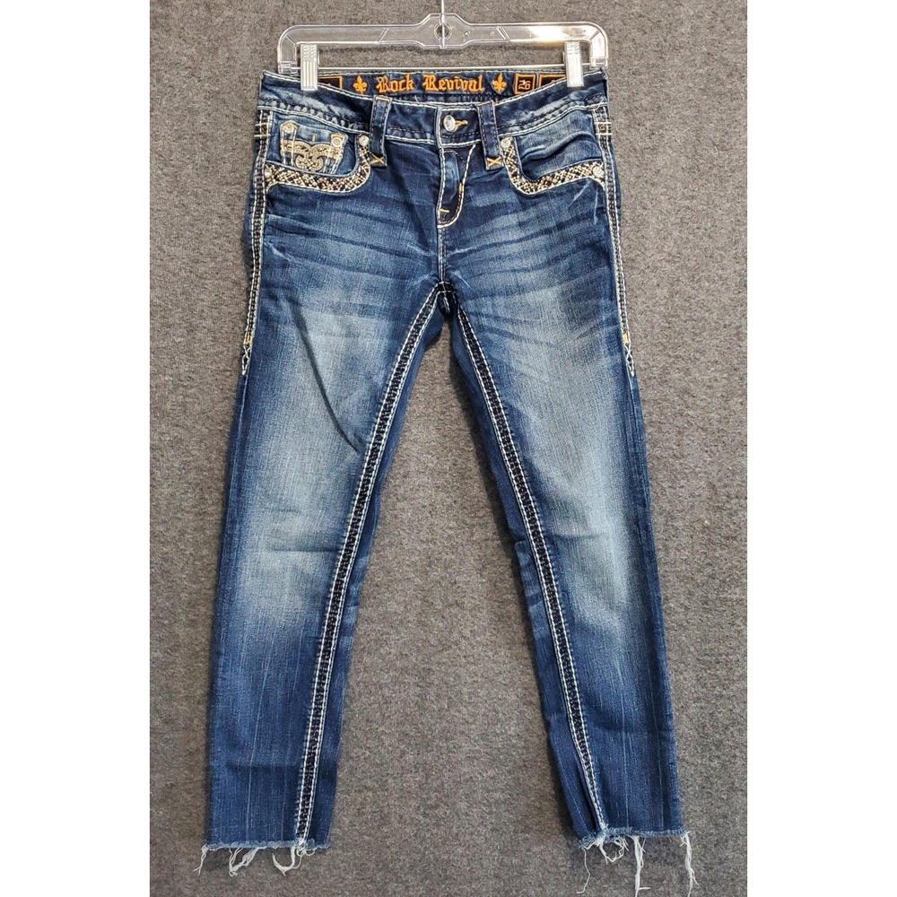 Rock Revival Jeans Womens Size 26 Jena Skinny Stretch Low Rise Raw Hem Denim